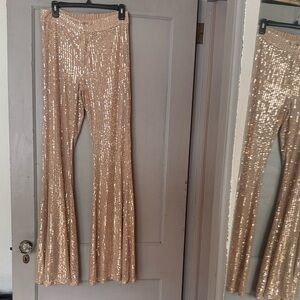 Fashion Nova Gold Sequin Flare Pants